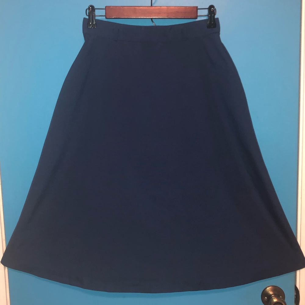 Vintage Navy Blue Knee Length A-Line Skirt